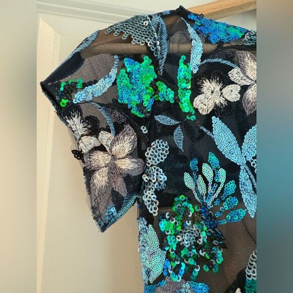 NWOT BRONX AND BANCO ZINNA EMBROIDERED EVENING Blue and Green DRESS,size XS - Picture 9 of 14